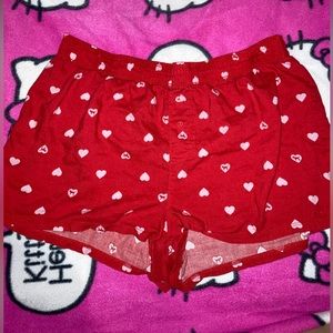 Victoria secret/Pink red sleeping shorts with hearts